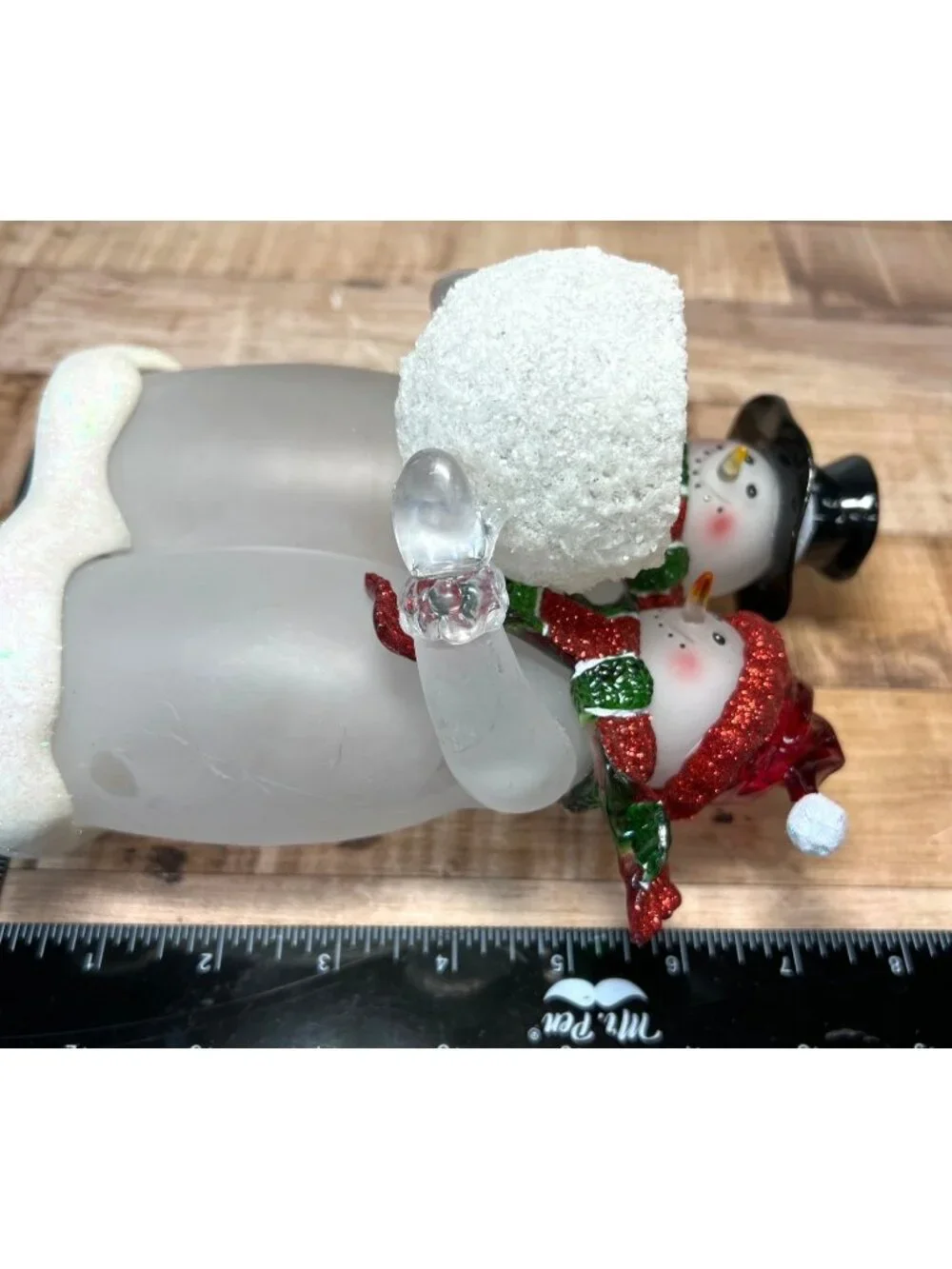 Christmas Snowman Couple Frosted Glass Candle Holder Festive Home Decor